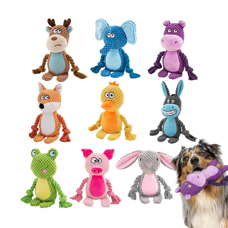 Cute Animal Rope Dog Toy Cute Plush Puppy Chew Pet Squeak Knot Toy Cartoon Rabbit Monkey