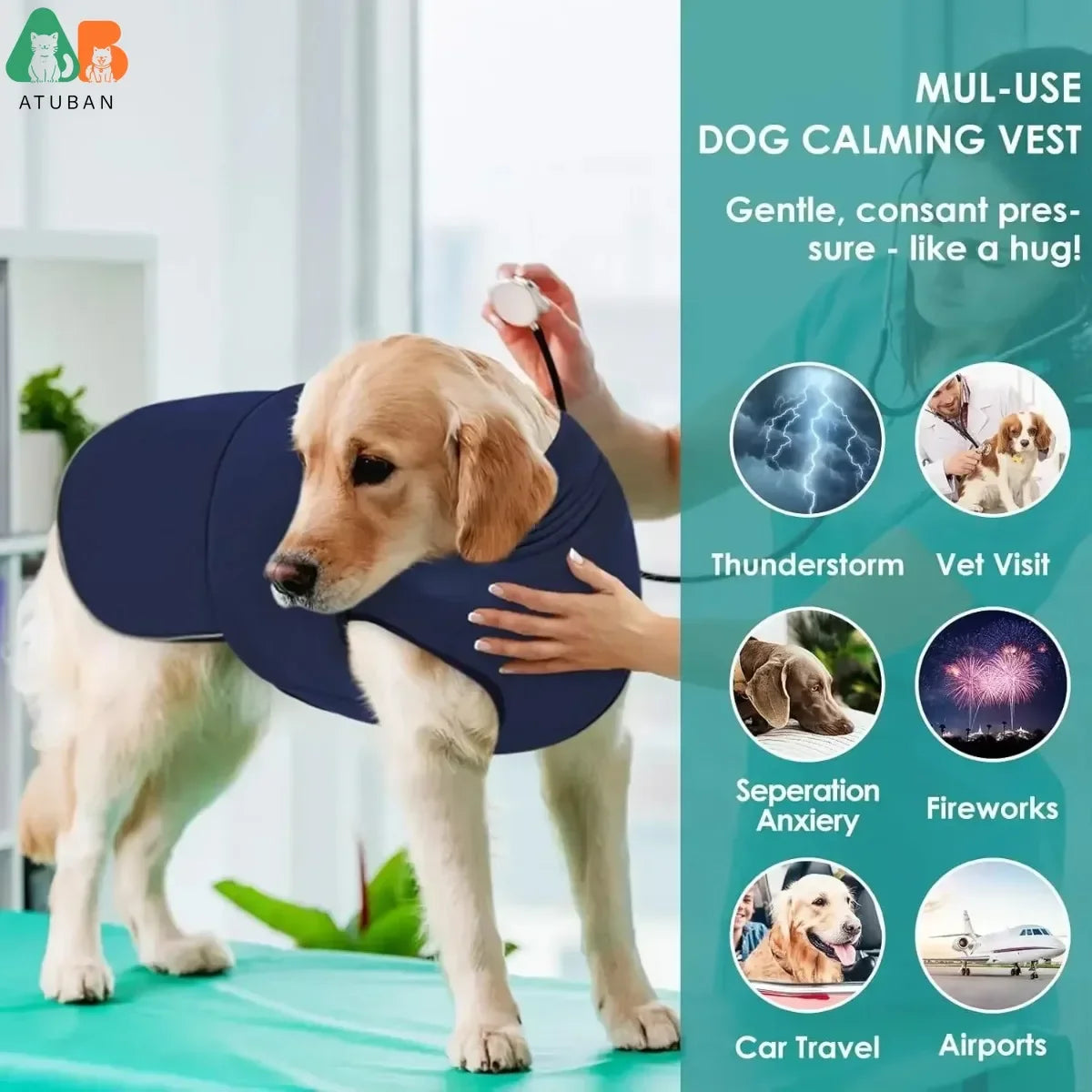 Dog Anxiety Vest,Thunder Jacket for Large Dog Calming Jacket with Hoodie, Dog Anxiety Jacket,Dog Hoodies for Noise