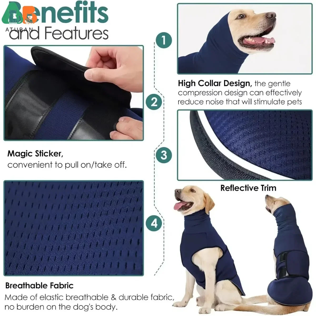 Dog Anxiety Vest,Thunder Jacket for Large Dog Calming Jacket with Hoodie, Dog Anxiety Jacket,Dog Hoodies for Noise